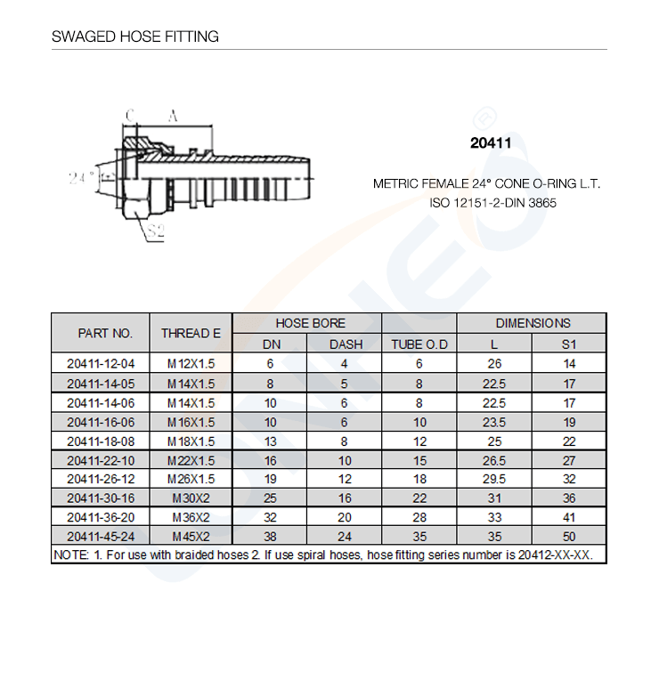 20411 SWAGED HOSE FITTING-TDS